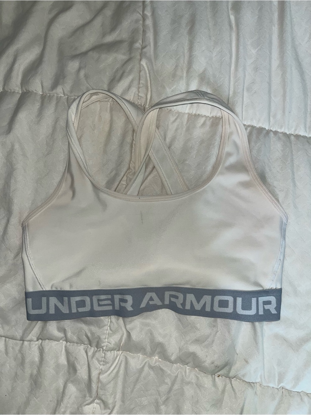 Under Armour White Sports Bra with Gray Branded Elastic